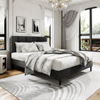 Queen Size Platform Bed Frame with Modern Upholstered Headboard, Wooden Slats Support, Noise Free, No Box Spring Needed, Easy Assembly, Dark Grey, Linen