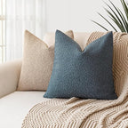 Foindtower Pack of 2 Modern Textured Boucle Throw Pillow Covers Accent Solid Decorative Pillow Cases Cozy Woven Couch Cushion Case for Chair Sofa Bedroom Living Room Home Decor, 18 x 18 Inch,Blue