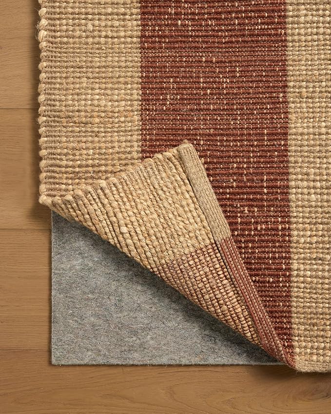 Loloi Leanne Ford Weatherstaff Collection WTS-02 Natural/Brick 9'-3" x 13' Area Rug Jute, Striped, Neutral, Living Room, Bedroom, Dining Room