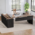 Tribesigns 74.8 Inch Executive Desk, Large Office Desk with Cabinet, L Shaped Computer Table with Shelves and CPU Storage, Modern Home Office Desks Business Furniture Workstation Set