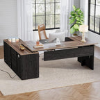 Tribesigns 74.8 Inch Executive Desk, Large Office Desk with Cabinet, L Shaped Computer Table with Shelves and CPU Storage, Modern Home Office Desks Business Furniture Workstation Set