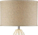 Possini Euro Design Cosgrove Mid Century Modern Coastal Table Lamp 32.75" Tall Ceramic White Handcrafted Beige Fabric Drum Shade Decor for Living Room Bedroom House Bedside Home (Colors May Vary)