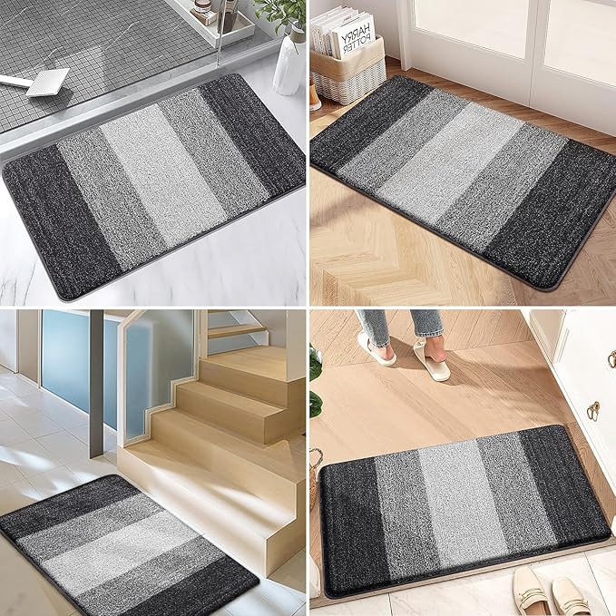 Kitinjoy Indoor Outdoor Door Mat, 47x20 Non-Slip Absorbent Dirt Trapper, Low-Profile Washable Inside Entrance Front Floor Mat, Sturdy Soft Entry Doormats for Entryway, Grey