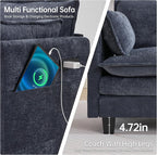 108" Modern L-Shaped Sectional Sofa with USB & Type-c Port Charger, Modular Cloud Couch, Deep Seating Chenille Fabric 4-Seater with Ottoman and Pillows for Living Room (Blue)