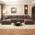 136.6'' U-Shaped Modern Modular Sectional Cloud Couch Whit Ottoman, 4-Seat Chenille Deep-Seat Sofa with Pillow for Living Room, Bedroom, Apartment, Camel