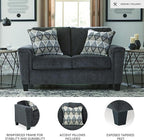 Signature Design by Ashley Abinger Chenille Contemporary Loveseat with 2 Accent Pillows, Dark Gray