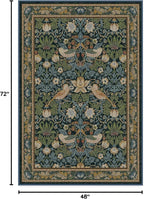 RUGGABLE x Morris & Co Washable Area Rug– Strawberry Thief Indigo 4x6, Stain-Resistant, Non-Slip – Medium Machine Washable Rugs for Living Room, Bedroom, Hallway, Entryway & Office–with Cushioned Pad