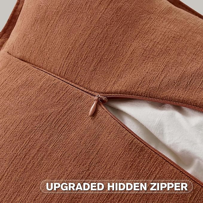 FUTEI Rust Chenille Throw Pillow Covers 20x20 Inch Set of 2,Edges Double-Stitched Cushion Cases,Modern Home Decor for Couch Living Room