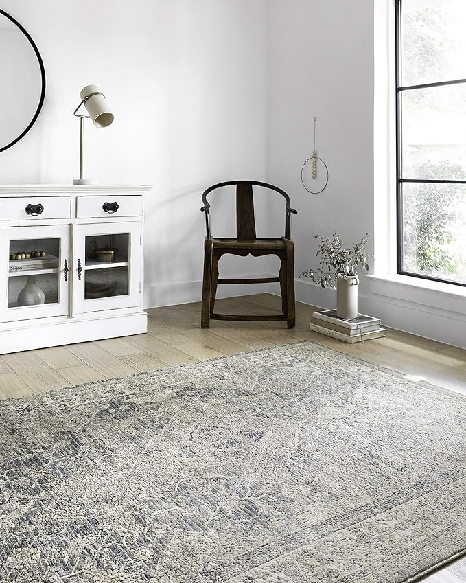 Loloi Teagan Collection TEA-04 Sky/Natural 3'-4" x 5'-7" Accent Rug, Large, Soft Neutral Rug, High-Traffic for Living Room, Bedroom, Home Office, Dining Area