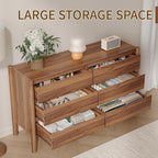 CHUWELL Dresser for Bedroom, 47" Wide Mid Century Modern Chest of Drawers with 6 Large Storage Space and 4 Solid Wood Cylindrical Legs, 6 Drawer Large Dresser for Bedroom(Walnut)