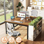 Huuger 48 x 24 inch Desk with Power Outlets & USB-C, Deeper & Thicker Desktop, Robust Metal Tubes, Computer Desk, Heavy Duty Office Desk, Work Gaming Desk for Home Office, Rustic Brown