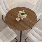 34.6'' Round Dining Table and Chairs for 4 Space Saving for Apartment Kitchen Dining Room (Walnut Table+4 U-Shaped White Chairs)