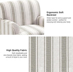 Accent Chair, Mid Century Modern Comfy Armchair for Living Room, Linen Fabric Single Sofa Lounge for Reading Bedroom Apartment Waiting Room with Wood Legs (Brown Stripe, Set of 2)