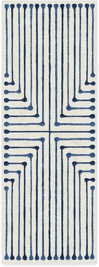 RUGGABLE x Jonathan Adler Machine Washable Modern Runner Rug – Inkdrop Slate Blue 2.5x7, Stain-Resistant, Non-Slip – Washable Rug for Hallway, Entryway, Living Room & Kitchen–with Cushioned Pad