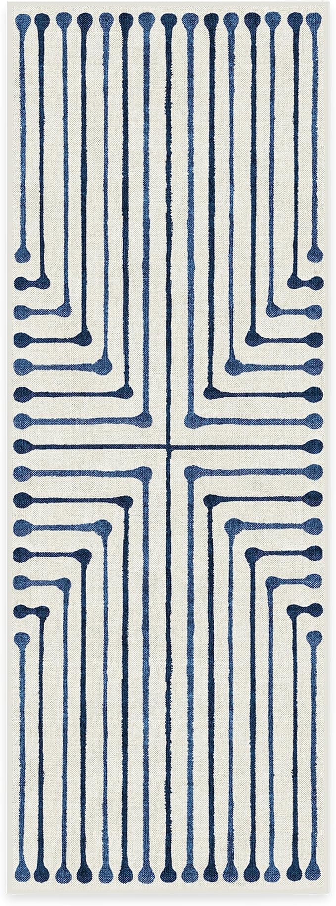 RUGGABLE x Jonathan Adler Machine Washable Modern Runner Rug – Inkdrop Slate Blue 2.5x7, Stain-Resistant, Non-Slip – Washable Rug for Hallway, Entryway, Living Room & Kitchen–with Cushioned Pad