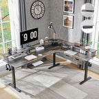 RedLemon 75X60 Inches L Shaped Electric Standing Desk,Height Adjustable Corner Gaming Desk with Drawers, Keyboard Tray, Power Outlets & LED Lights, Computer Desk with Monitor Shelf, Dark Rustic Oak