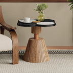 Christopher Knight Home Maven Four-Leaf Clover Side Table for Living Room, Modern Sofa End Table, Wooden Accent Table with Pedestal Base, Natural+Black+White