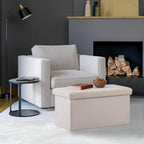 Seville Classics Cushioned Fabric Ottoman Hidden Storage Chest Footrest Chair, Padded Seat for Bedroom, Dorm, Loft, Living Room, Entryway, Hallway, White Boucle, 30" Bench