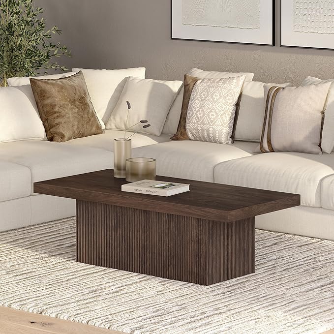 Henn&Hart 48" Wide Rectangular Coffee Table in Alder Brown, for Home, Living Room, Bedroom, Entertainment Room, Office