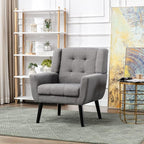 Dolonm Midcentury Modern Accent Chair with Arms, Upholstered Fabric Reading Side Chair Tufted Back Decorative Wingback Chair for Living Room Bedroom (Light Grey)