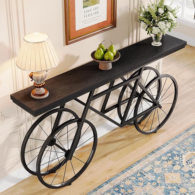 Tribesigns 70.9-Inch Extra Long Console Table, Narrow Sofa Table with Bicycle Metal Base, Modern Industrial Entryway Table Behind Couch Table for Living Room, Hallway, Entrance, Foyer, Black