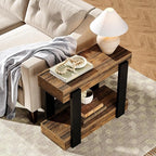 Tribesigns Narrow End Table Set of 2, 2-Tier Farmhouse Side Table with Storage Shelf for Living Room, Rectangular Night Stand and Bedside Tables for Bedroom, Brown