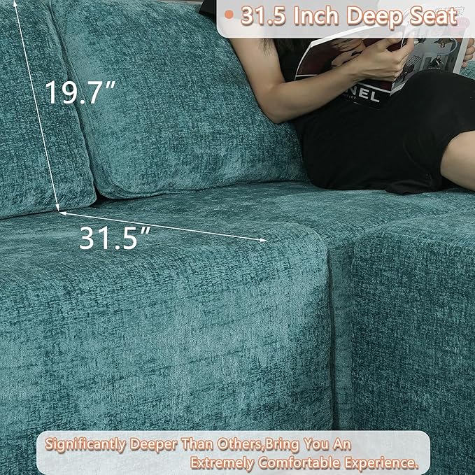 EASE MOOSE Oversized Sectional Cloud Couch, 9-Seat Modular Boneless Sofa Set with Deep Seat, No-Assembly Chenille Sofa for Living Room, Blue