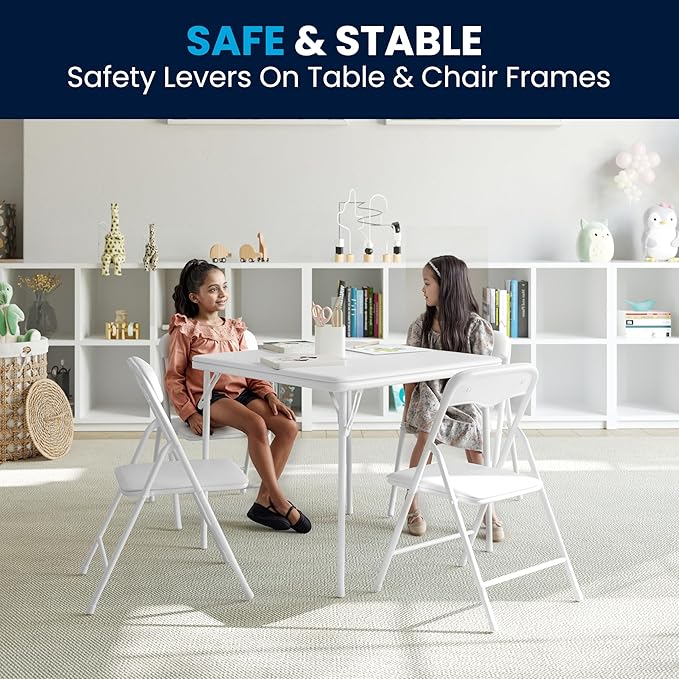 Flash Furniture Mindy Kids 5-Piece Folding Square Table and Chairs Set for Daycare and Classrooms, Children's Activity Table and Chairs Set, White