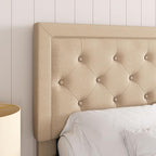Allewie King Size Fabric Upholstered Bed Frame with Diamond Button Tufted/Adjustable Headboard/Wood Slat Support/Mattress Foundation/Beige