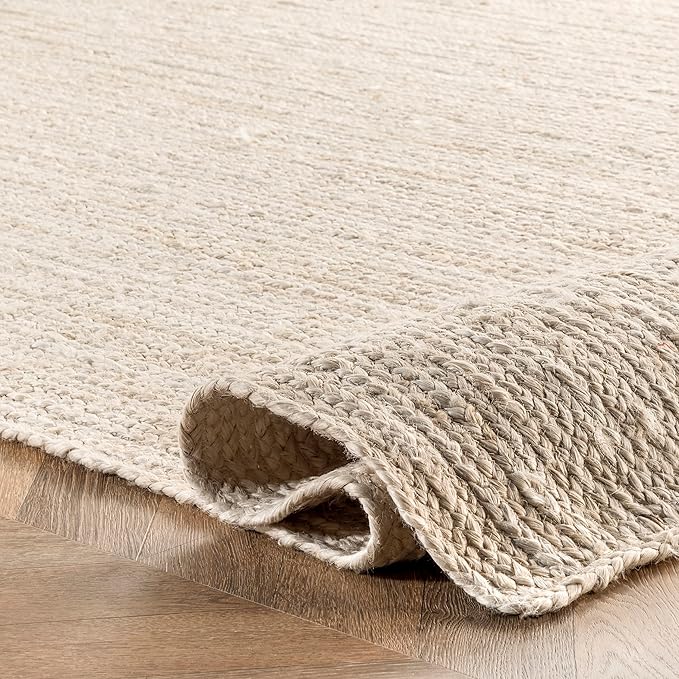nuLOOM 5x8 Rigo Jute Hand Woven Area Rug, Off White, Solid Farmhouse Design, Natural Fiber, For Bedroom, Living Room, Dining Room, Hallway, Office, Kitchen, Entryway