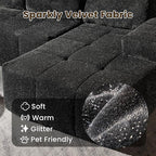 114" Glitter Cloud Sectional Couch with L-Shape Chaise & Ottoman, Modern Boneless Couches for Living Room, Fluffy Tufted Deep Seat Modular Sofa No Assembly (Gray Sparkly Velvet,Right Facing)