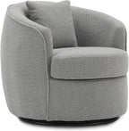 Swivel Accent Chair, Modern Upholstered Boucle Barrel Arm Chairs with Pillow for Living Room, 360 Degree Round Swivel Sherpa Armchair with Round Base for Bedroom Club (1, Grey)