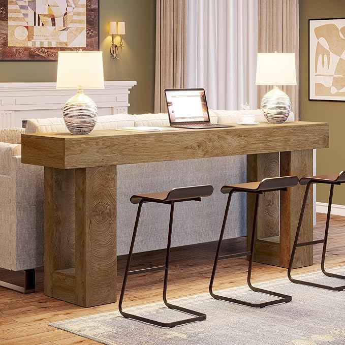Tribesigns Farmhouse Console Table, 63-Inch Long Narrow Sofa Table Behind The Couch, Wooden Rectangular Entryway Table for Entrance, Hallway, Living Room (Natural)