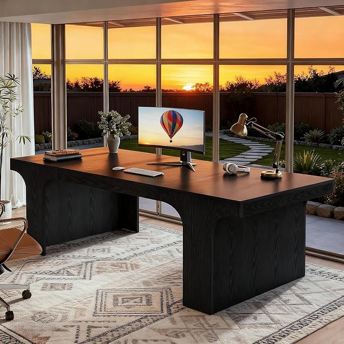 Tribesigns 70.9-Inch Executive Desk, Large Wooden Computer Office Desk, Modern Writing Table Business Workspace Home Office Furniture with Arched Design, Black