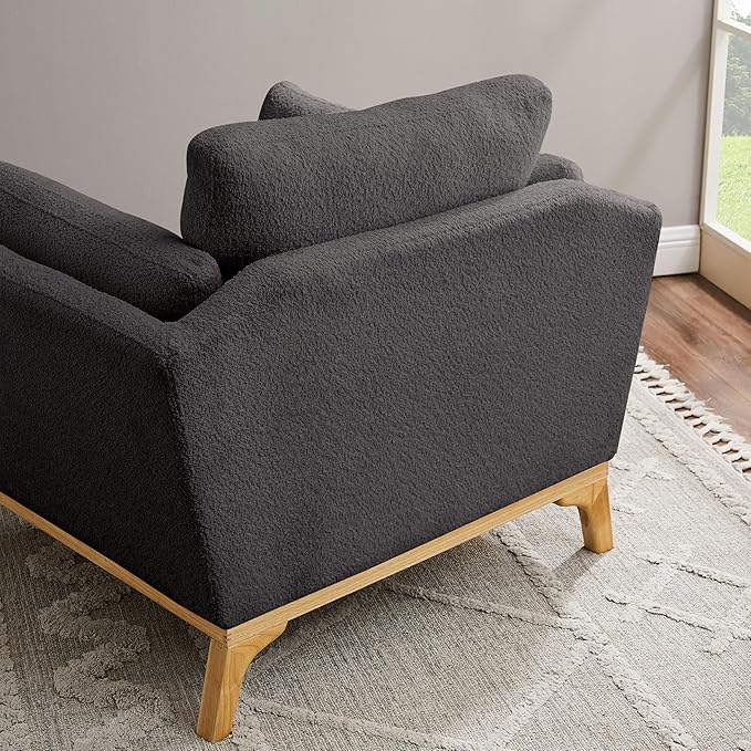 VANOMi Large-Sized Accent Chair, Thick Cushion Bedroom Reading Chair, Comfortable Living Room Single Sofa， Boucle Dark Gray