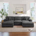 Modular Sectional Couches for Living Room, 118" Modern Upholstered Sofa Couche with Ottoman for Living Room Bedroom, Grey
