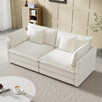 Modular Sectional Sofa, 76.7 Inch I-Shaped Cloud Sofa with Deep Seat Comfortable Chenille Sofa with Cushion Double Sectional Sofa for Living Room Apartment, White
