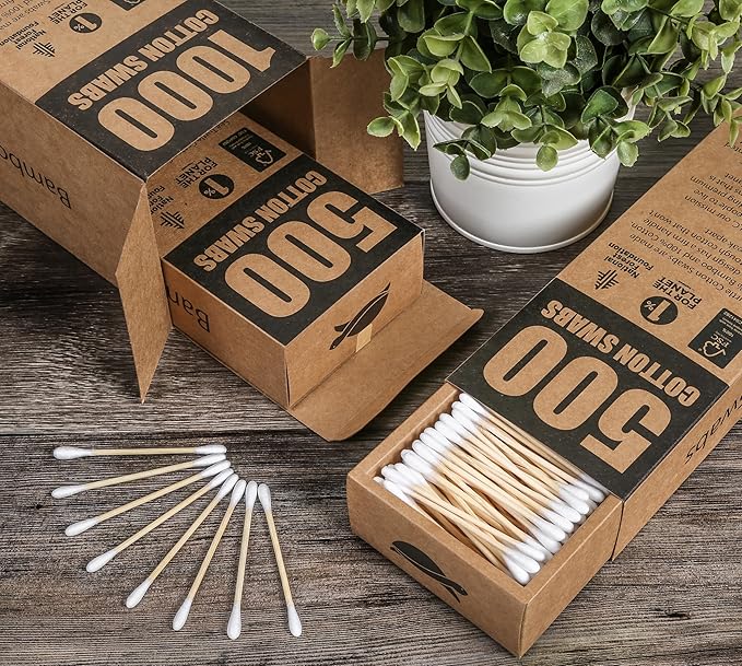 Sea Turtle Bamboo Cotton Swabs (1000 Count) - Vegan, Eco Friendly, Organic, Double Tips, Wooden Ear Sticks, All Natural 100% Biodegradable Cotton Buds
