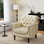 UIXE Faux Leather Accent Chair, Upholstered Armchair for Living Room, Retro Button Tufted Club Arm Chair Single Sofa Bedroom Side Reading Seating with Solid Wood Legs - Beige