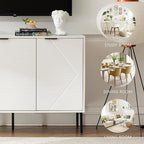 Kitchen Buffet Storage Cabinet Set of 2, Modern 3 Door Coffee Bar with Shelves, Wooden Fluted Entryway Cabinet for Dinning Room, Living Room (2, Embossed White)