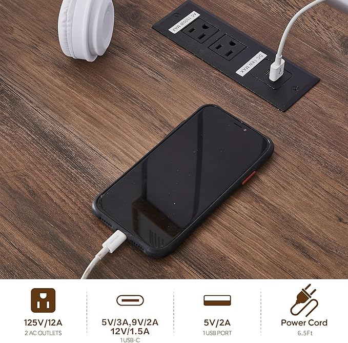 60" Farmhouse Executive Desk with Charging Station,Home Office Desk with 2 Drawers &1 File Cabinet,Fluted Computer Desk for Office and Home (White)