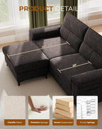88.97" L Shaped Sectional Couches for Living Room, Deep Seat Sofa with Storage Ottoman & 8”Cushion, Comfy 2-Seater Chenille Loveseat, Convertible Armrest, Removable Cover for Small Space(Dark Gray)