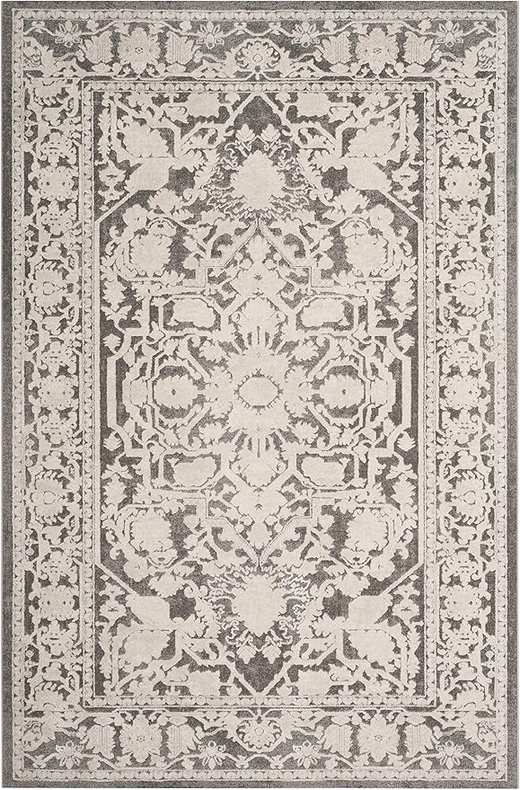 SAFAVIEH Area Rug 4x6 - Reflection Collection - Dark Grey & Cream, Non-Shedding & Easy Cleaning, Ideal for Entryway, Living Room, Bedroom (RFT665B)