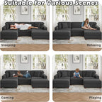 Modular Sectional Couches for Living Room, 118" Modern Upholstered Sofa Couche with Ottoman for Living Room Bedroom, Grey