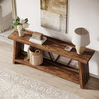 Tribesigns 70.86-Inch Extra Long Console Table for Living Room, 2-Tier Sofa Table Behind Couch with Storage, Wooden Console for Entryway Hallway, Brown