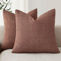 Foindtower Set of 2 Decorative Linen Check Throw Pillow Covers Neutral Farmhouse Vintage Cushion Covers Modern Boho Home Decor for Sofa Chair Couch Bedroom Living Room,16×16 Inch,Autumnal Red