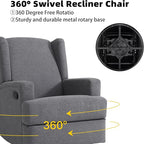 Swivel Glider Recliner Chair for Adults with Deep Seat - High Back Rocker Reclining Accent Chair, Manual Recliner for Living Room & Nursery, Comfortable Upholstered Fabric Armchair-Gray