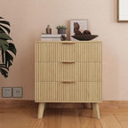Fluted 3 Drawer Dressers, Modern Closet Dressers Chest of Drawers, Wood Storage Dresser Chest of Drawers Organizer for Bedroom Living Room Hallway Closet(Natural)