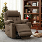 MCombo Medium Triple Motor Power Lift Recliner Chair with Massage and Heat for Elderly People, Adjustable Headrest, Infinite Position, USB Ports, Fabric 7661 (Brown, Medium)
