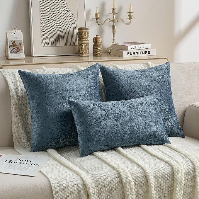 FUTEI Navy Flannel Throw Pillow Covers 26x26 Inch Set of 2,Soft Dimensional Textured Euro Pillow Shams,Modern Home Decor for Couch Living Room